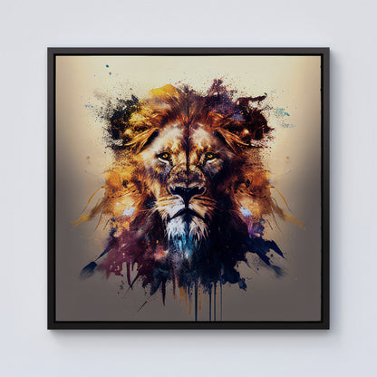 Majestic Lion Face Splashart Framed Canvas