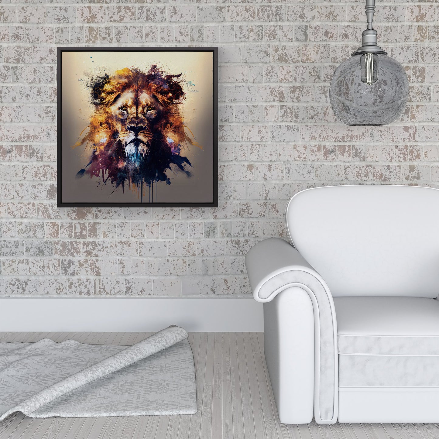 Majestic Lion Face Splashart Framed Canvas