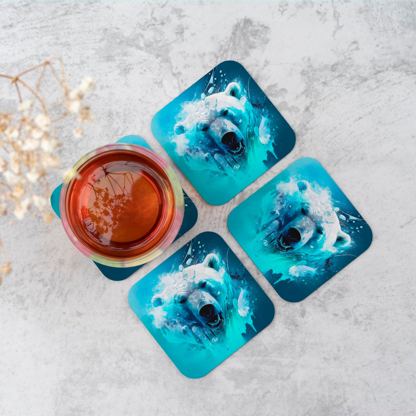 Polar Bear Face Splashart Coasters