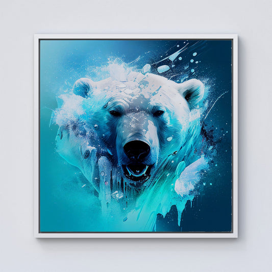 Polar Bear Face Splashart Framed Canvas