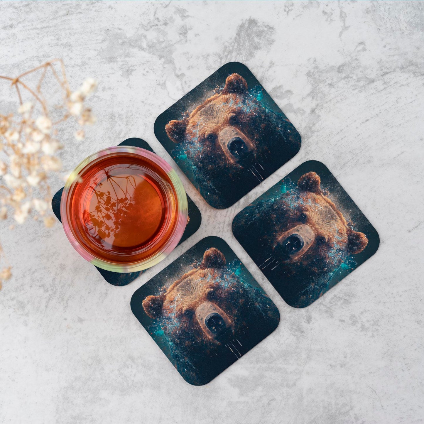 Brown Bear Face Splashart Coasters