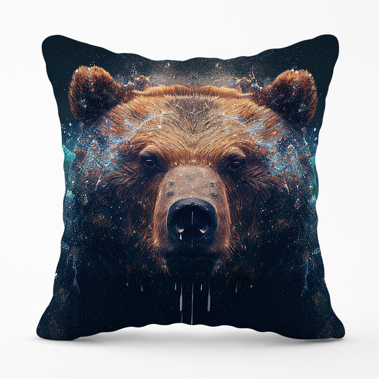 Brown Bear Face Splashart Outdoor Cushion