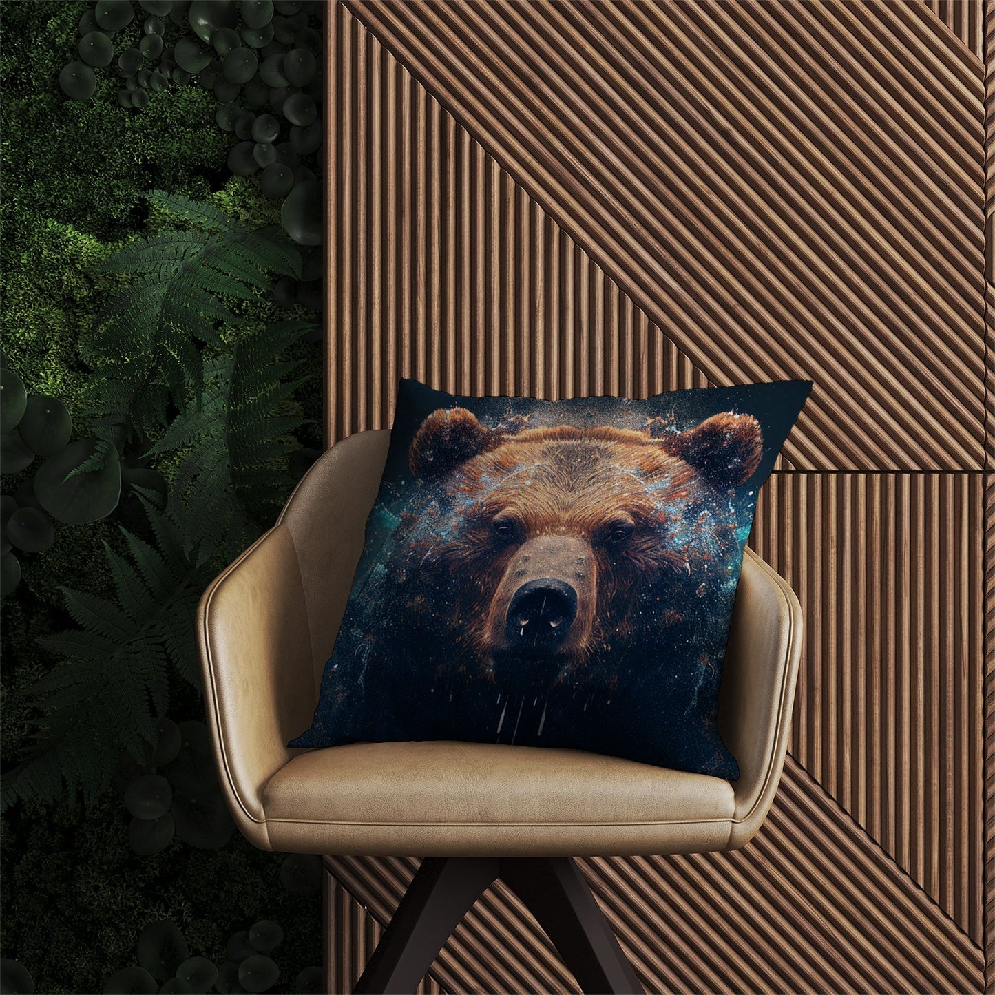 Brown Bear Face Splashart Outdoor Cushion