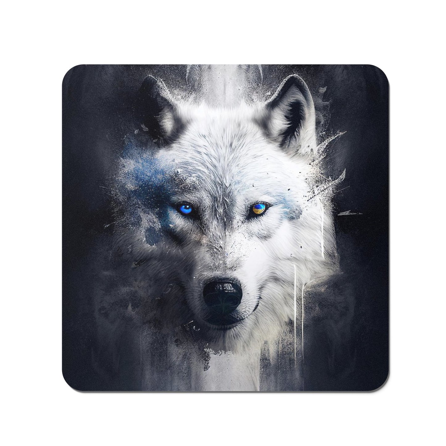 White Wolf Face Splashart Dark Backgrouns Coasters