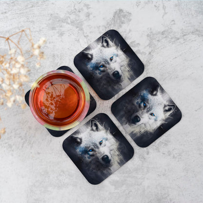 White Wolf Face Splashart Dark Backgrouns Coasters