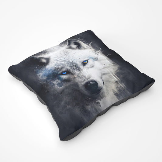 White Wolf Face Splashart Dark Backgrouns Floor Cushion
