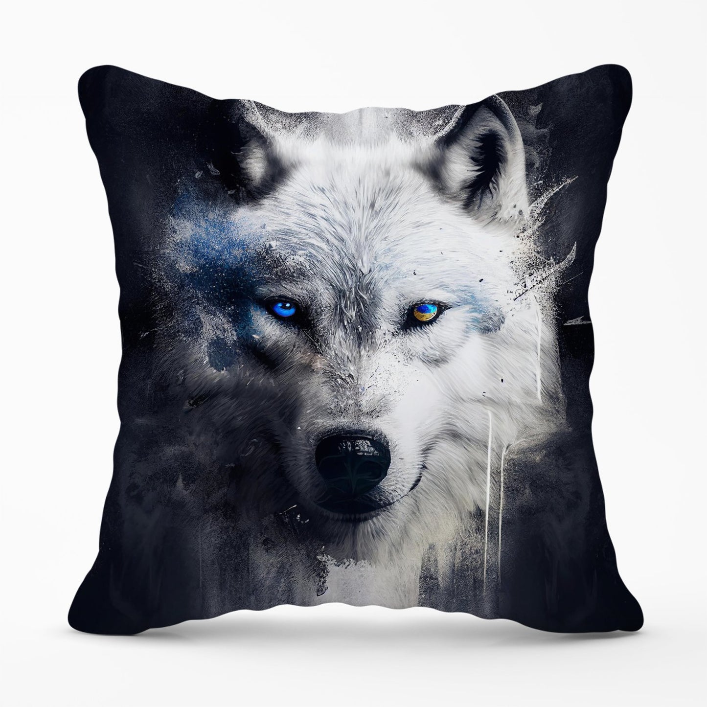 White Wolf Face Splashart Dark Backgrouns Outdoor Cushion