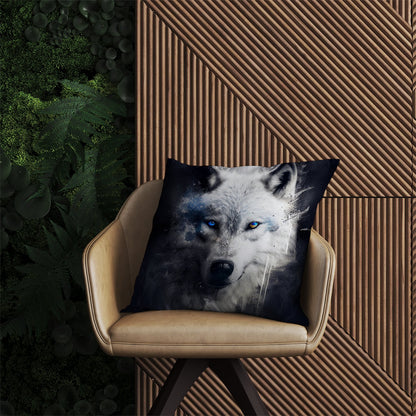 White Wolf Face Splashart Dark Backgrouns Outdoor Cushion