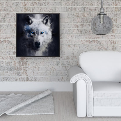 White Wolf Face Splashart Dark Backgrouns Framed Canvas