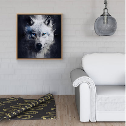 White Wolf Face Splashart Dark Backgrouns Framed Canvas