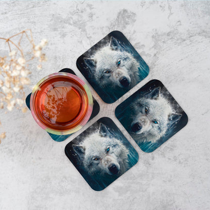 White Wolf Face Splashart Coasters