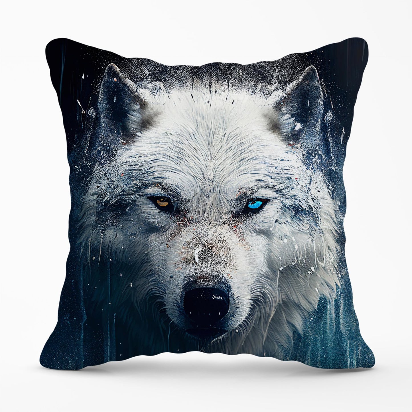 White Wolf Face Splashart Outdoor Cushion