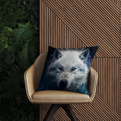 White Wolf Face Splashart Outdoor Cushion