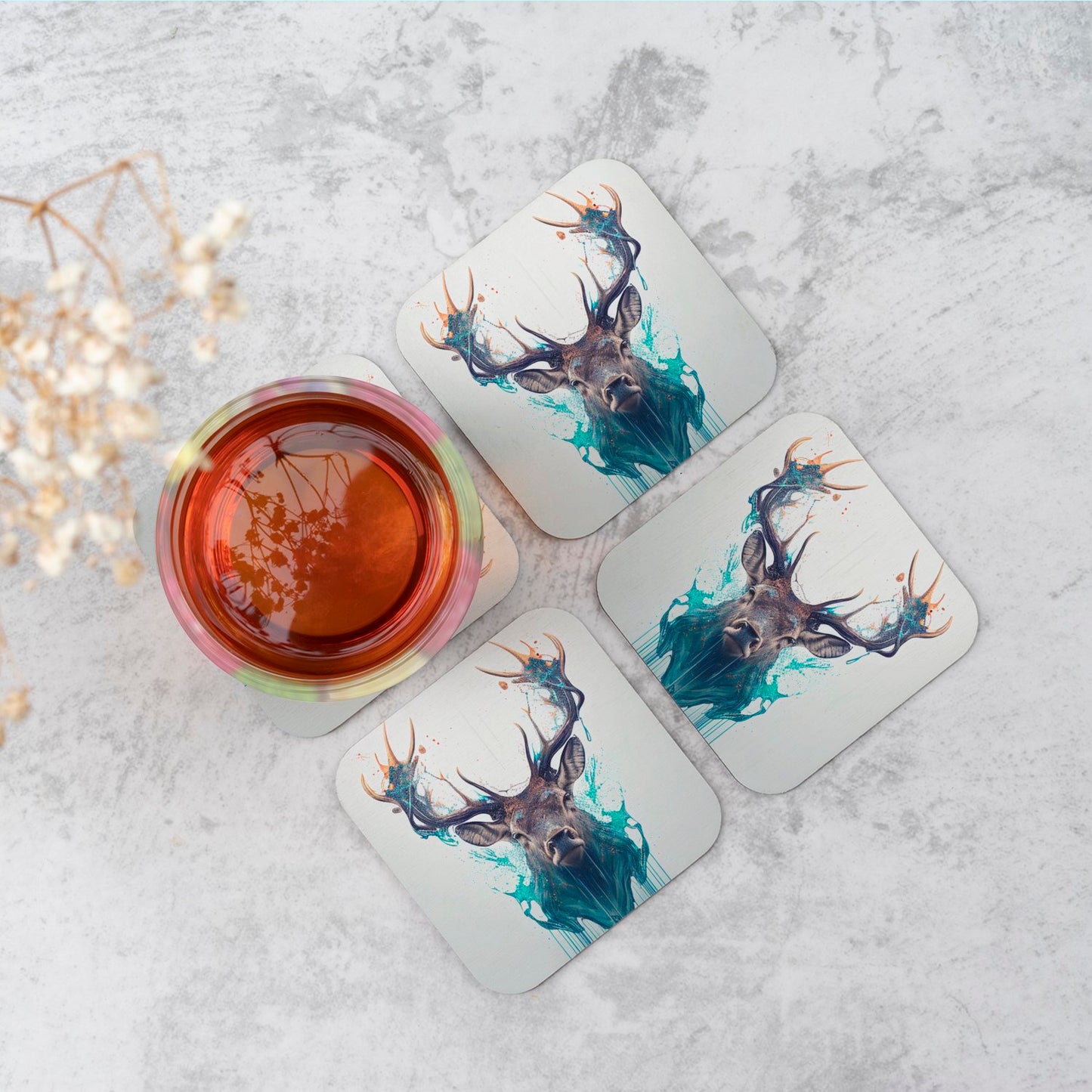 Stag Face Splashart Coasters