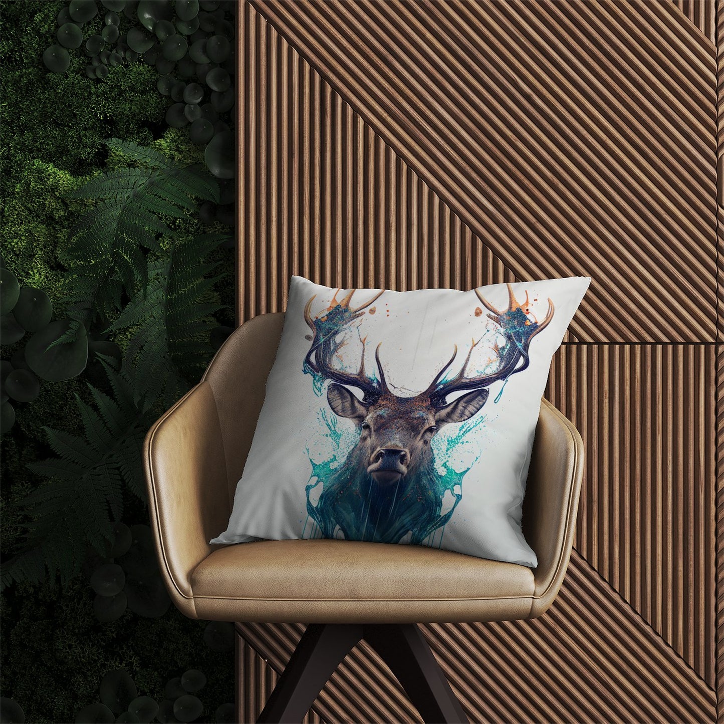 Stag Face Splashart Outdoor Cushion