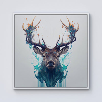 Stag Face Splashart Framed Canvas