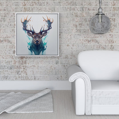 Stag Face Splashart Framed Canvas