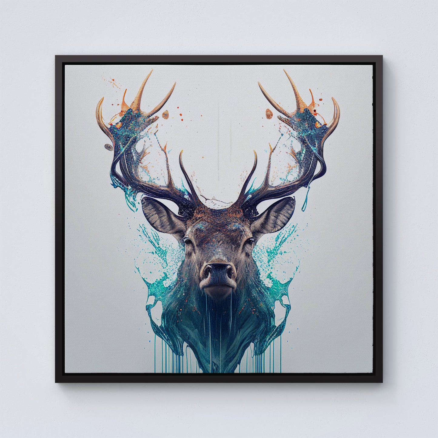 Stag Face Splashart Framed Canvas