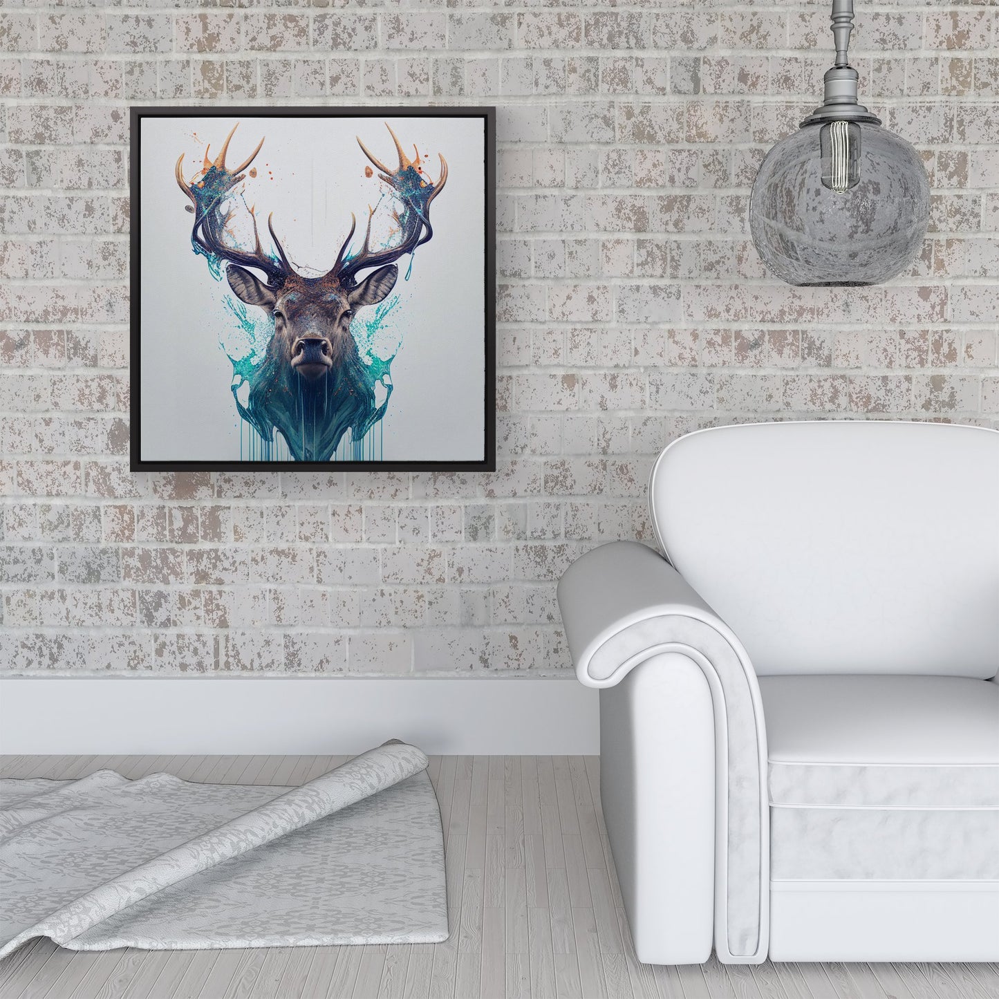 Stag Face Splashart Framed Canvas