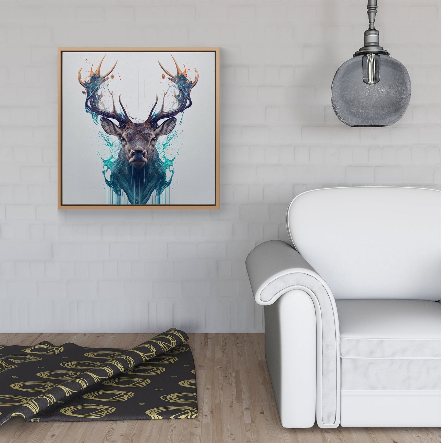 Stag Face Splashart Framed Canvas