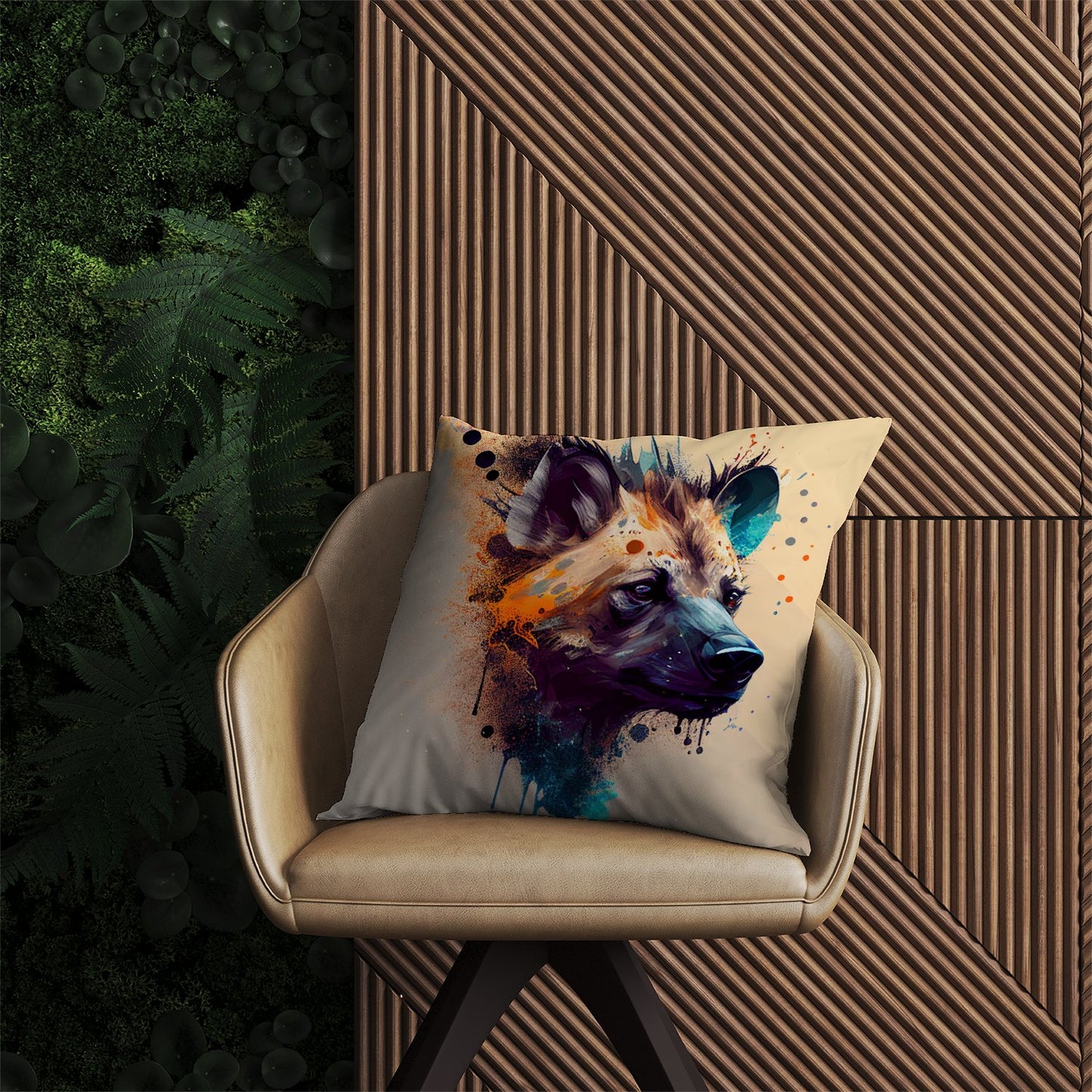 Hyena Face Splashart Light Background Outdoor Cushion