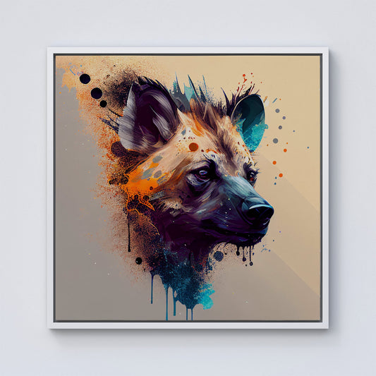 Hyena Face Splashart Light Background Framed Canvas