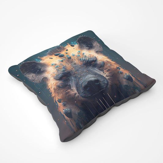 Hyena Face Splashart Dark Background Floor Cushion