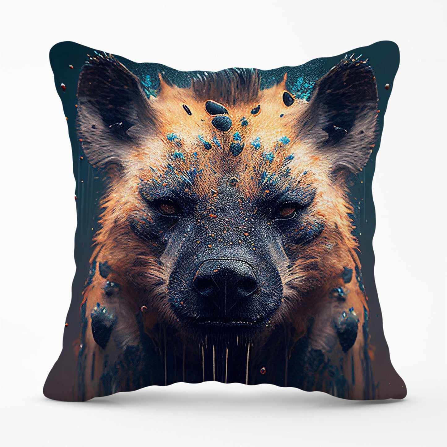 Hyena Face Splashart Dark Background Outdoor Cushion