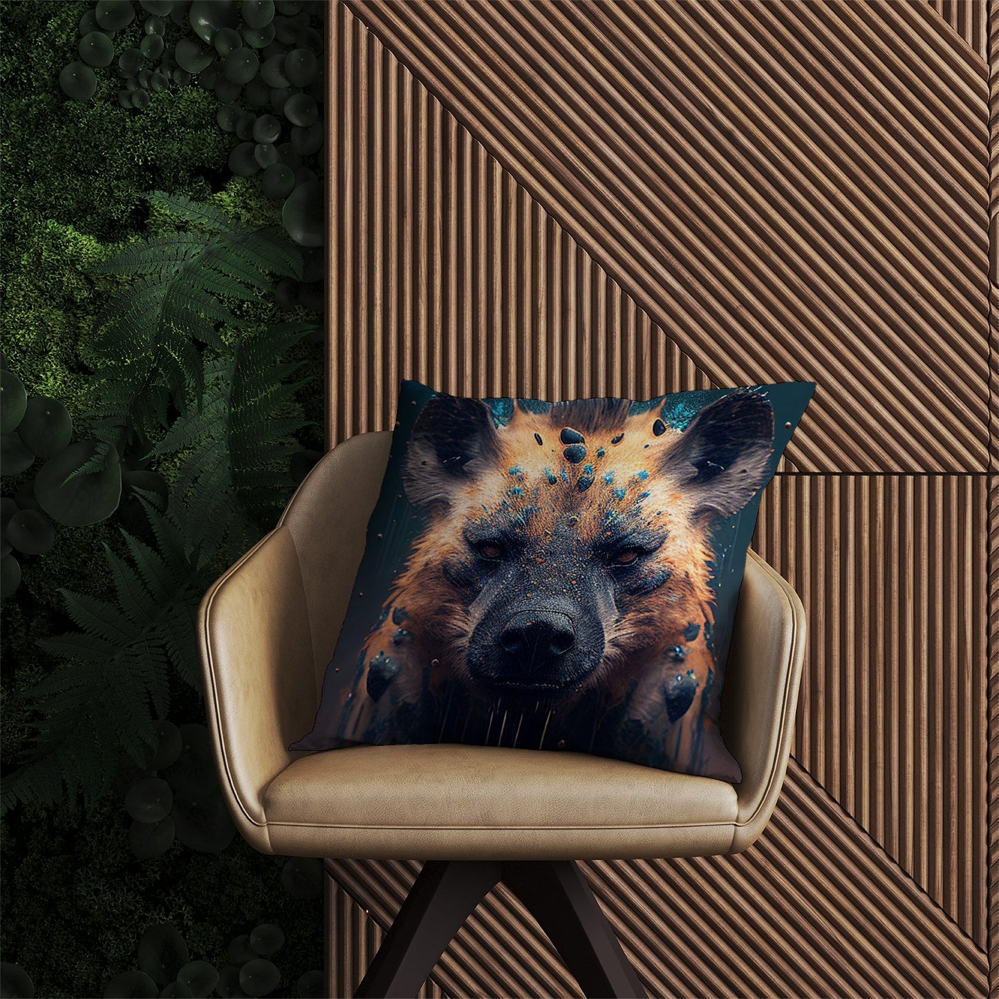 Hyena Face Splashart Dark Background Outdoor Cushion