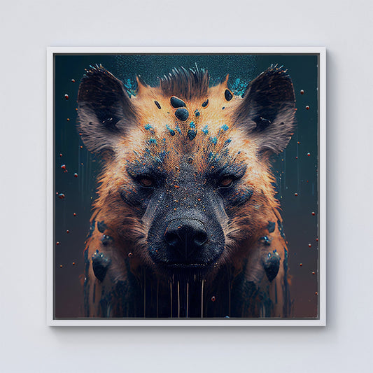 Hyena Face Splashart Dark Background Framed Canvas