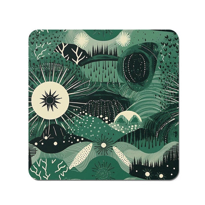 Abstract Green Moon Coasters