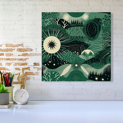 Abstract Green Moon Canvas