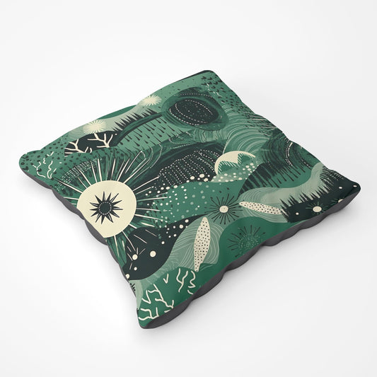 Abstract Green Moon Floor Cushion