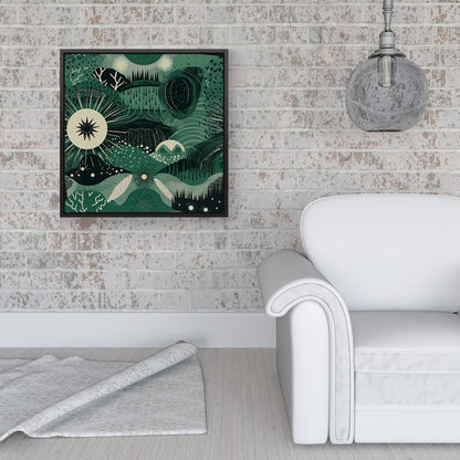 Abstract Green Moon Framed Canvas