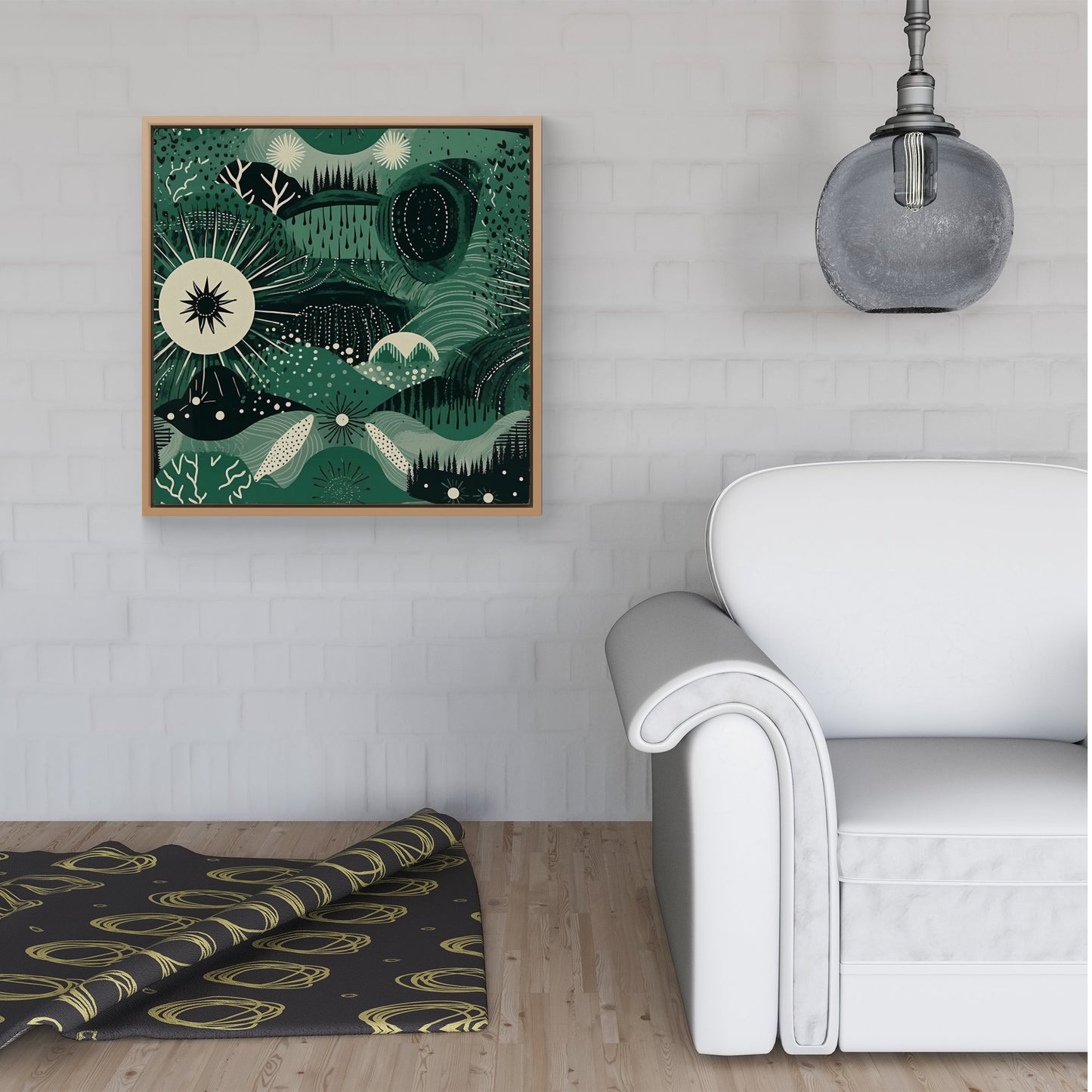 Abstract Green Moon Framed Canvas