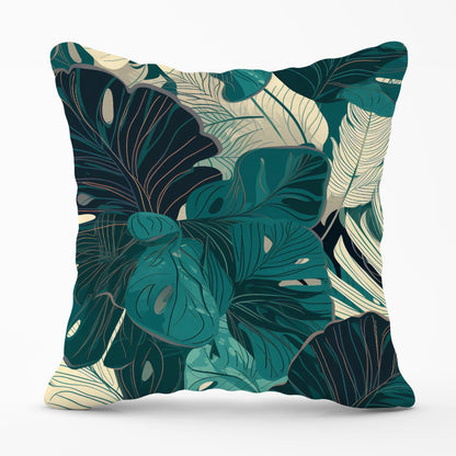 Tropical Green Leaves Outdoor Cushion