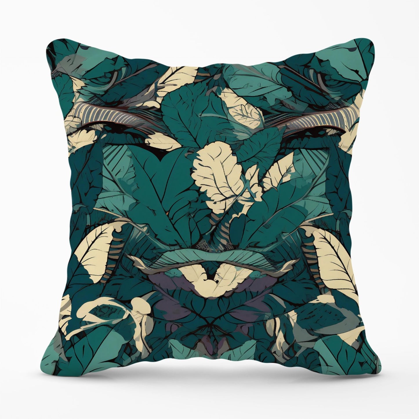 Green Beige Tropical Leaves Outdoor Cushion