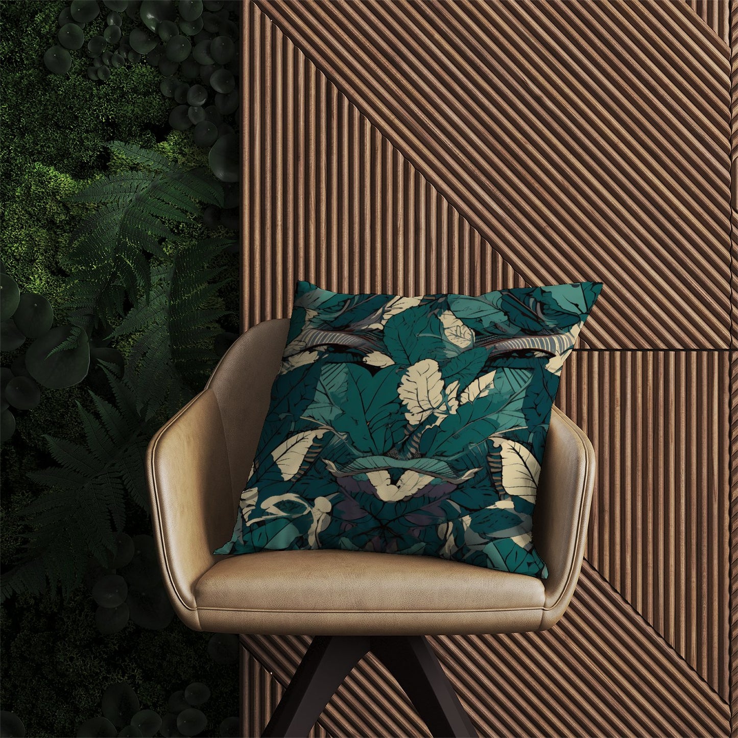 Green Beige Tropical Leaves Outdoor Cushion