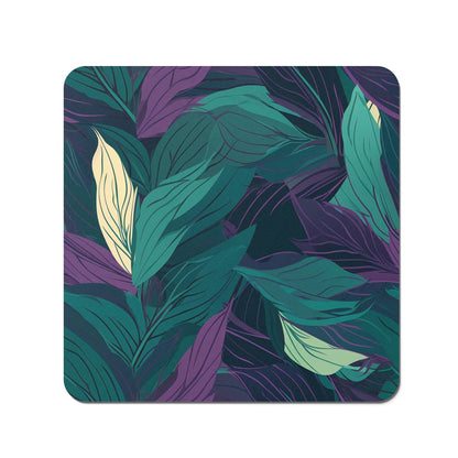 Green Purple Tropical Leaves Coasters