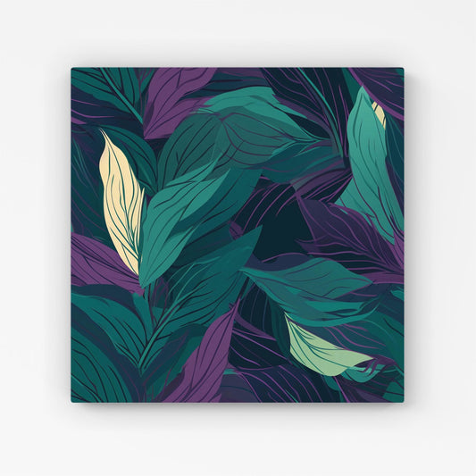 Green Purple Tropical Leaves Canvas