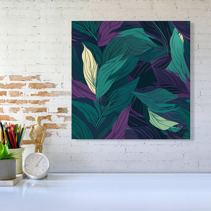 Green Purple Tropical Leaves Canvas