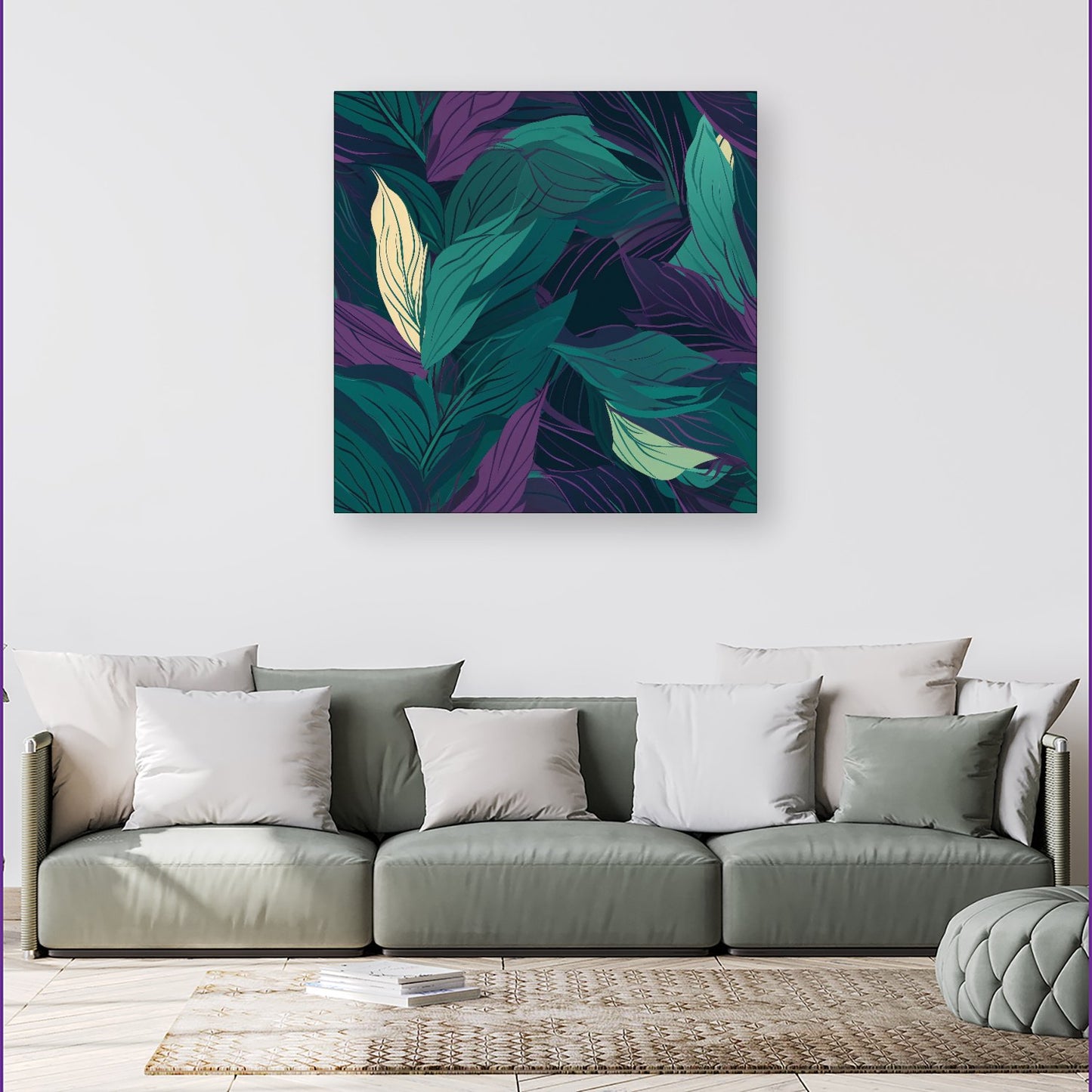 Green Purple Tropical Leaves Canvas