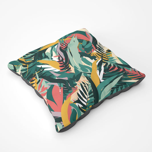 Coloured Tropical Leaves Floor Cushion