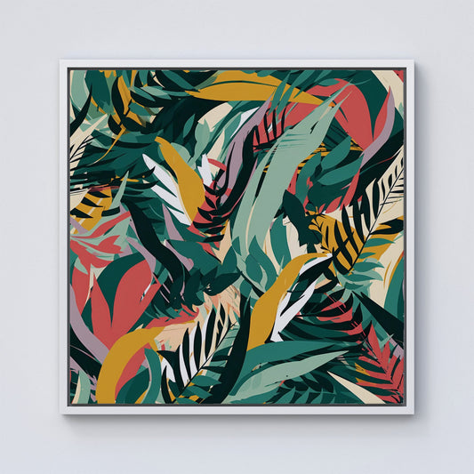 Coloured Tropical Leaves Framed Canvas