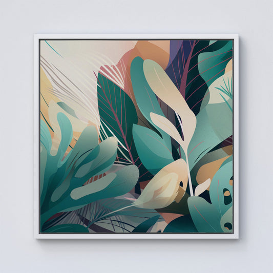 Abstract Tropical Leaves Framed Canvas