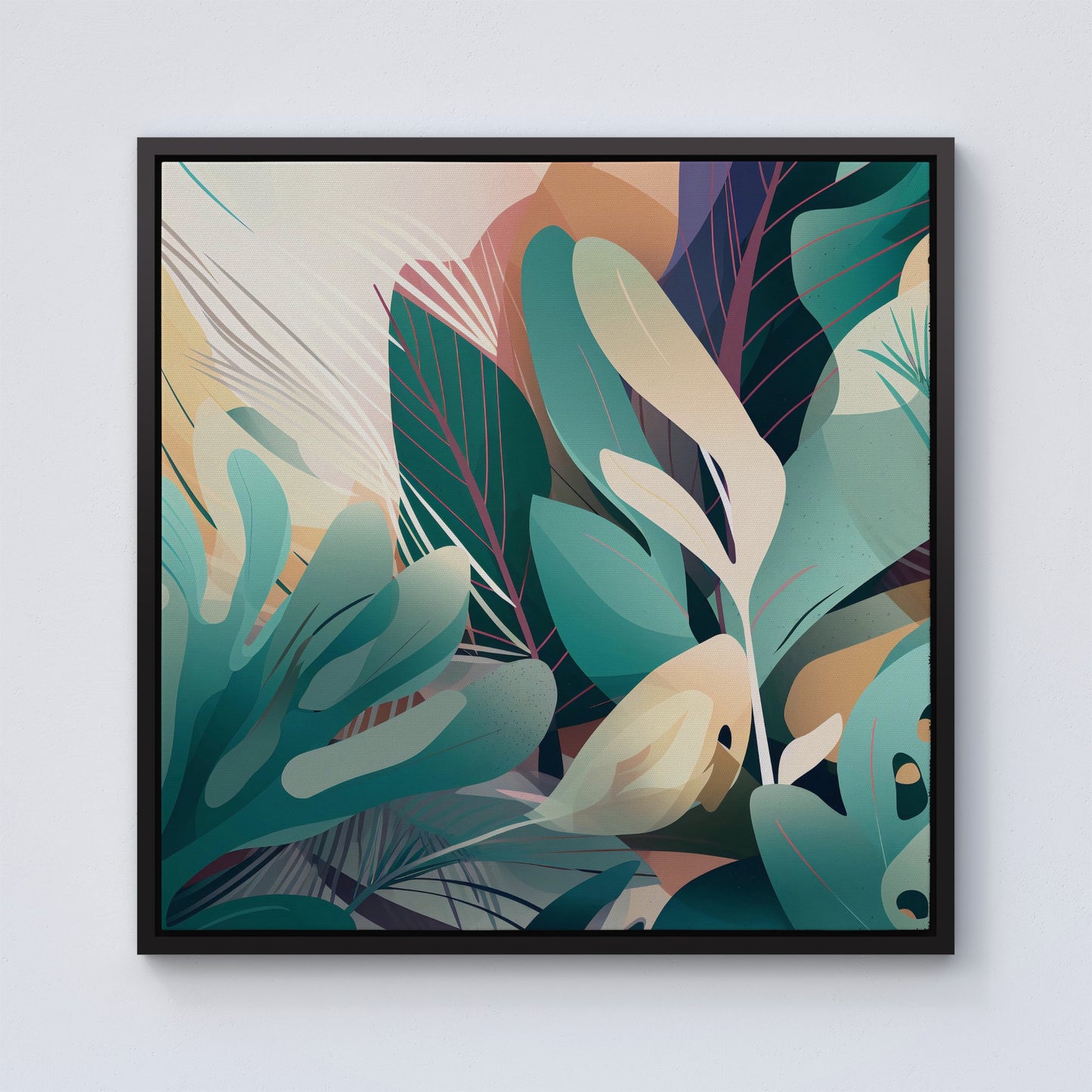 Abstract Tropical Leaves Framed Canvas