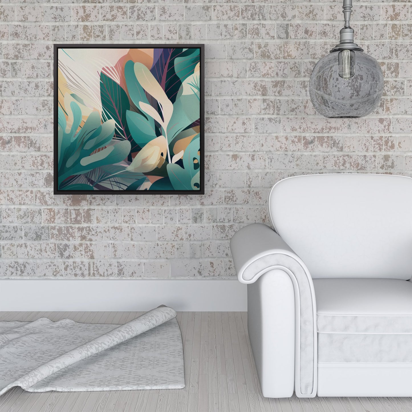 Abstract Tropical Leaves Framed Canvas