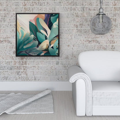 Abstract Tropical Leaves Framed Canvas