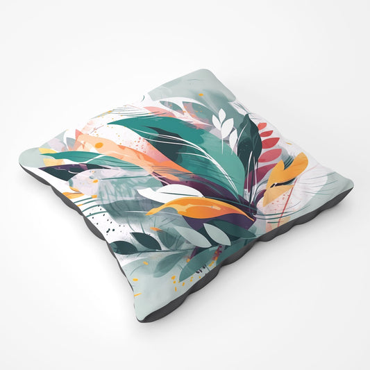 Coloured Abstrace Feather Leaves Floor Cushion