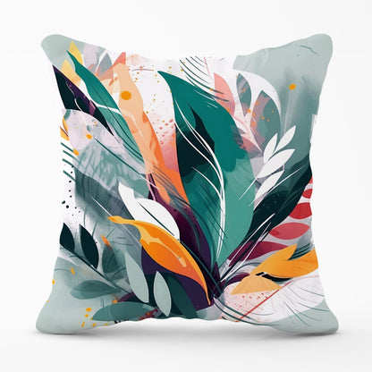 Coloured Abstrace Feather Leaves Outdoor Cushion